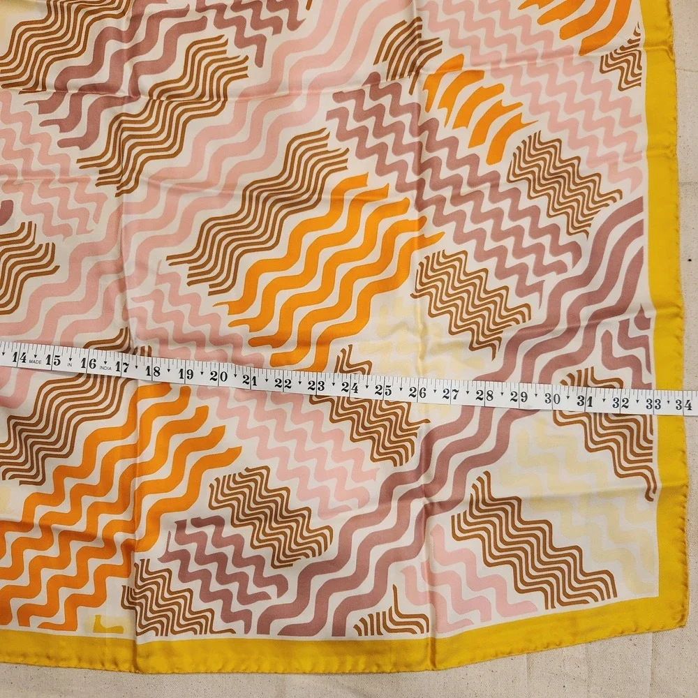 Vintage Missoni 100% Silk Scarf Yellow Orange Pink Zigzag Chevron Made In Italy